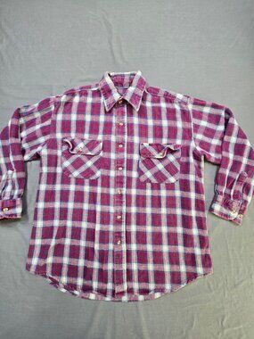 Vintage Williams Bay Large Mens Thick Flannel Shirt Red/White/Blue Plaid Cotton